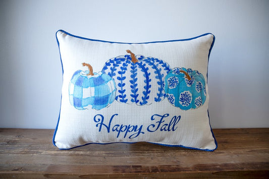 Pillow - Happy Fall Blue/White Pumpkins