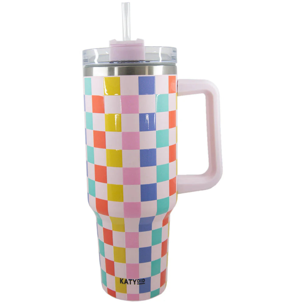 Tumbler w/ Handle - Multicolored Checker