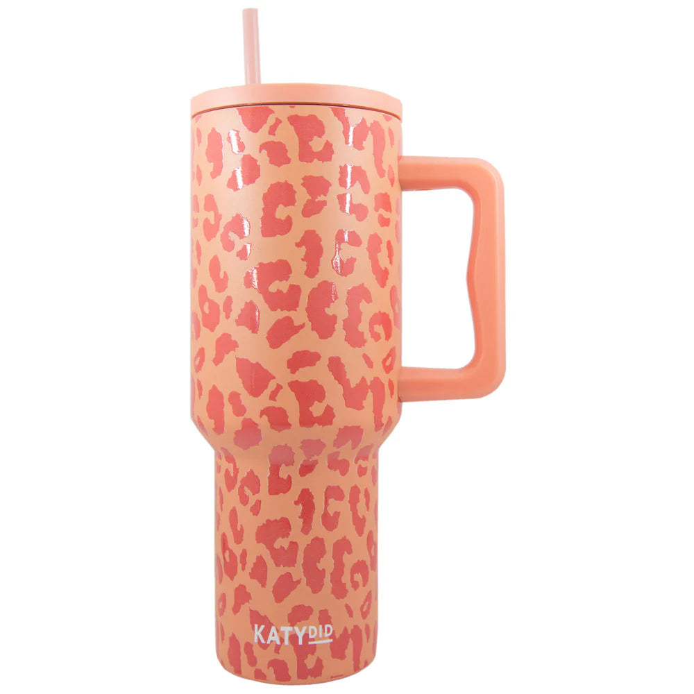 Tumbler w/ Handle - Modern Orange Leopard