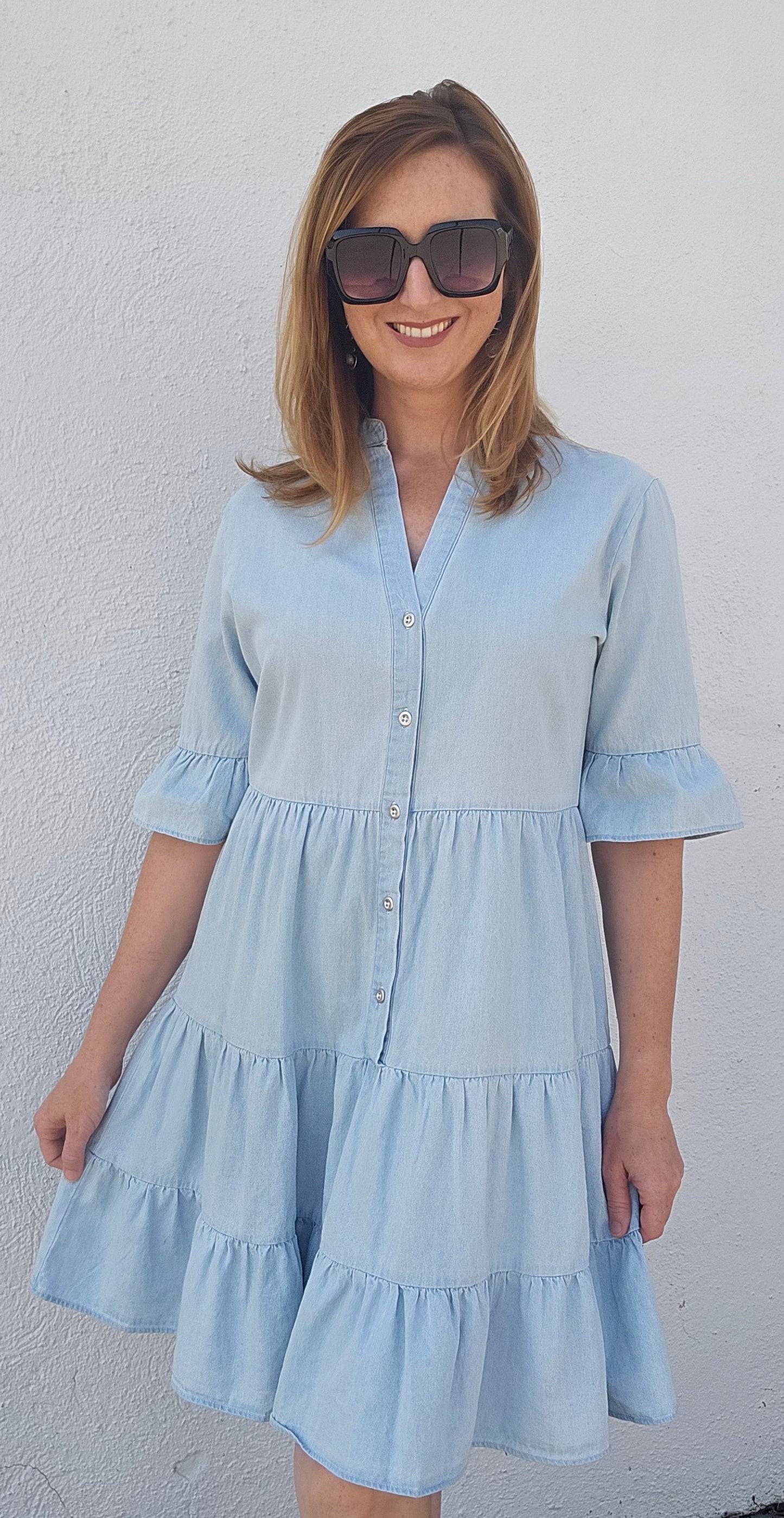 Short Denim Tiered Dress