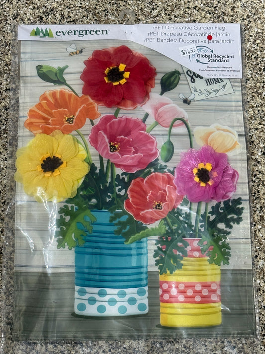 Garden Flag - Poppies & Painted Cans