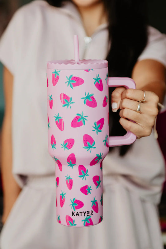 Tumbler w/ Handle - 38oz Subtle Strawberry