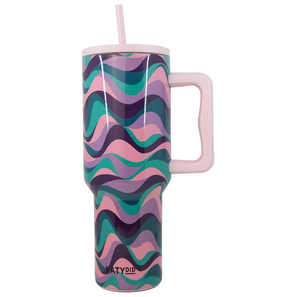 Tumbler Cup w/ Handle - Pink/Purple/Green Swirls