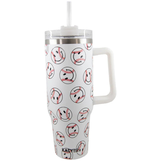 Tumbler Cup w/ Handle - Baseball Happy Faces