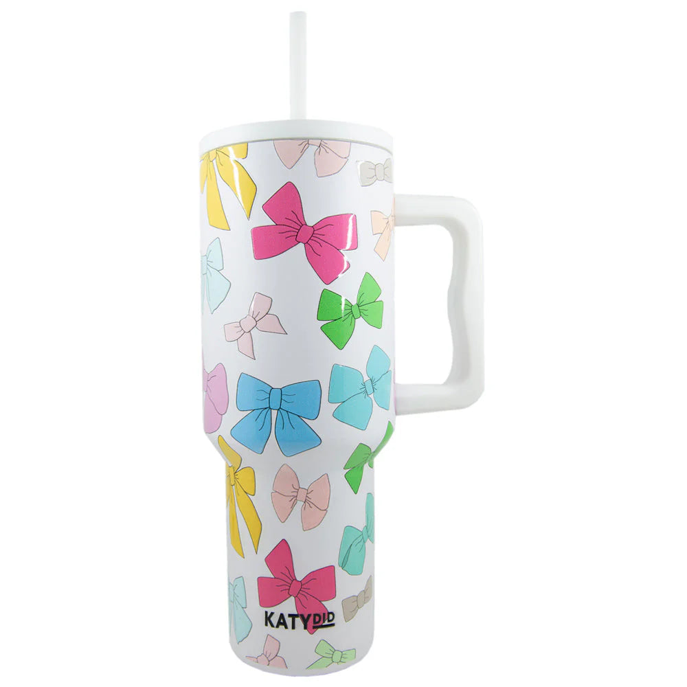 Tumbler Cup w/ Handle - Multicolored Coquette Bows