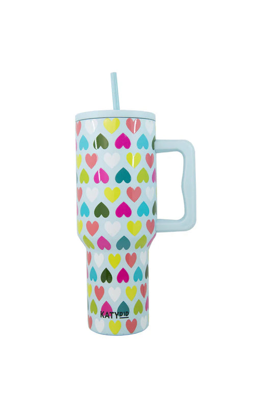 Tumbler w/ Handle - Multicolored Hearts