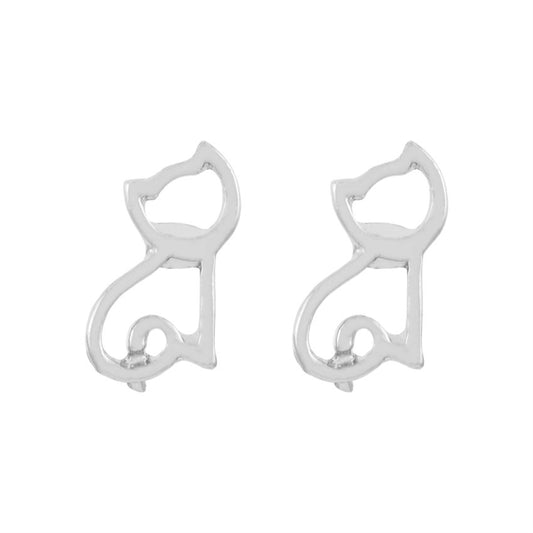 Whispers Silver Cutout Cat Earrings