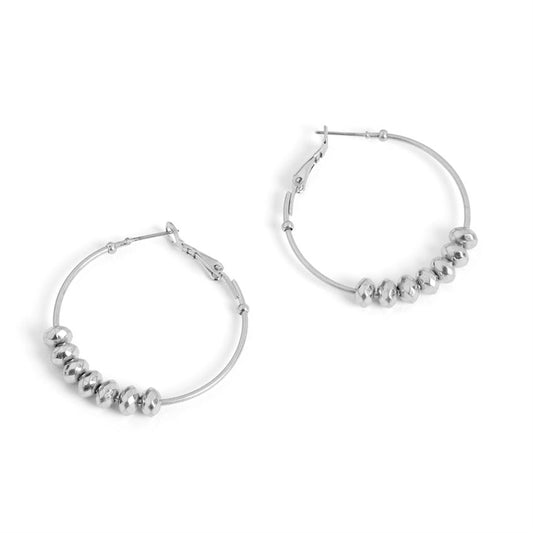 Whispers Hoops w/ Bead Earrings - Silver