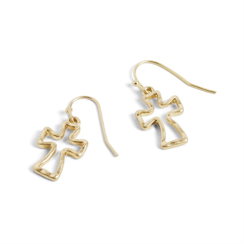 Whispers Gold Hollow Cross Earrings