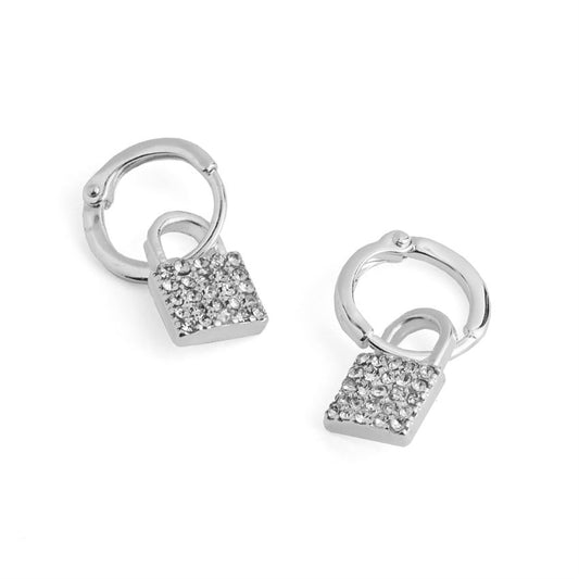 Whispers Silver Hoop Stone Lock Earrings