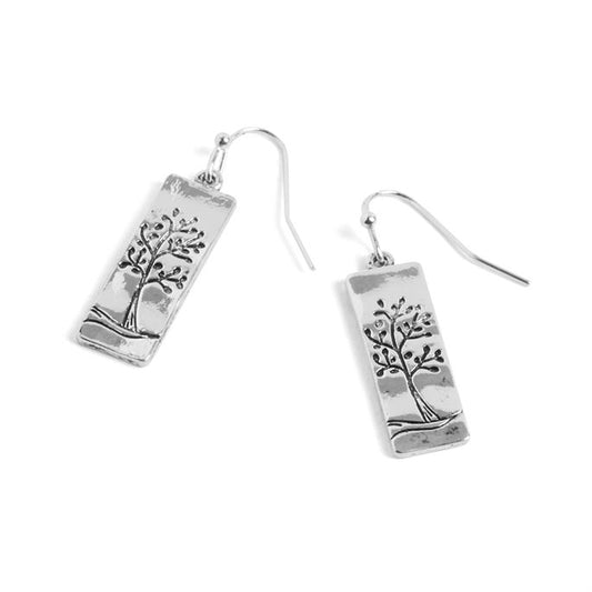 Whispers Silver Rectangle Tree Earrings