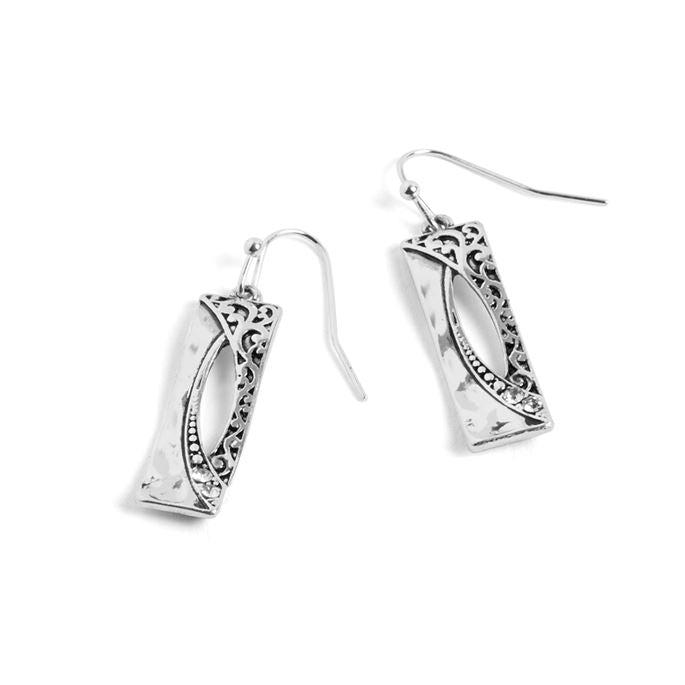 Whispers Silver Rectangle Hollow w/ Stone Earrings