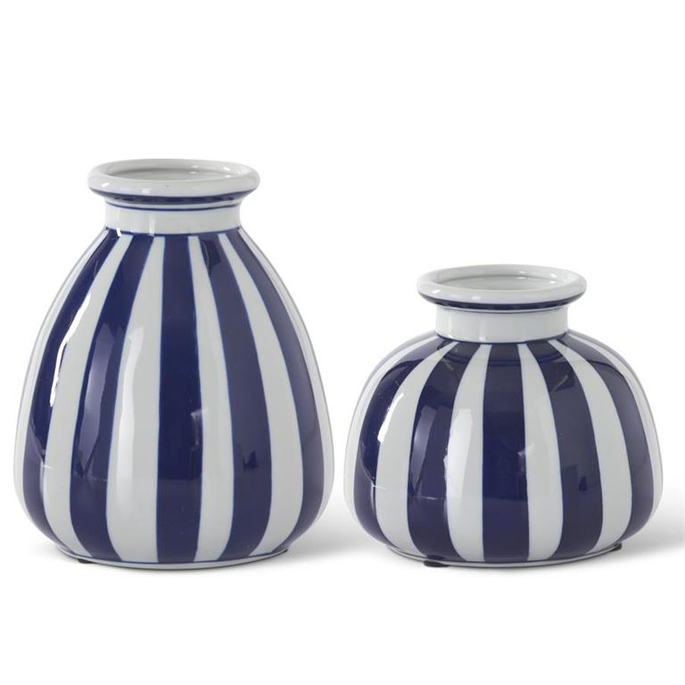 Large Blue/White Vertical Striped Vase