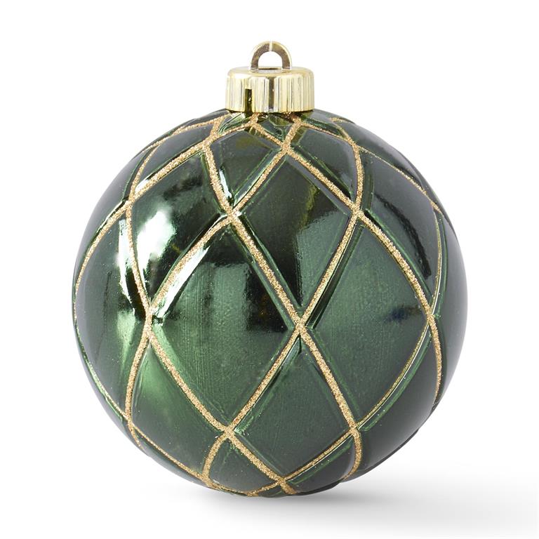 4.75" Green w/ Gold Glitter Shatterproof Ornament