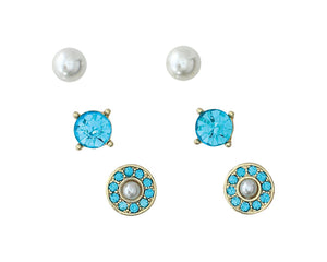 Pearl Earrings w/ Aqua Crystals