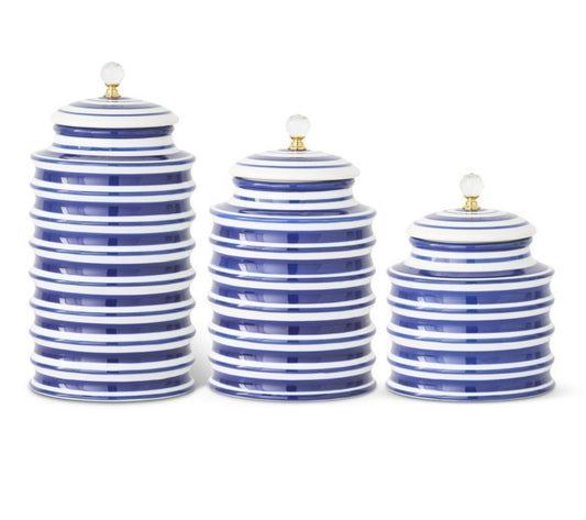 9.25" Blue & White Round Ribbed Container